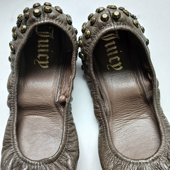 Juicy Couture Leather Studded Scrunch Ballet Flats Foldable Size 9 - Picture 13 of 16